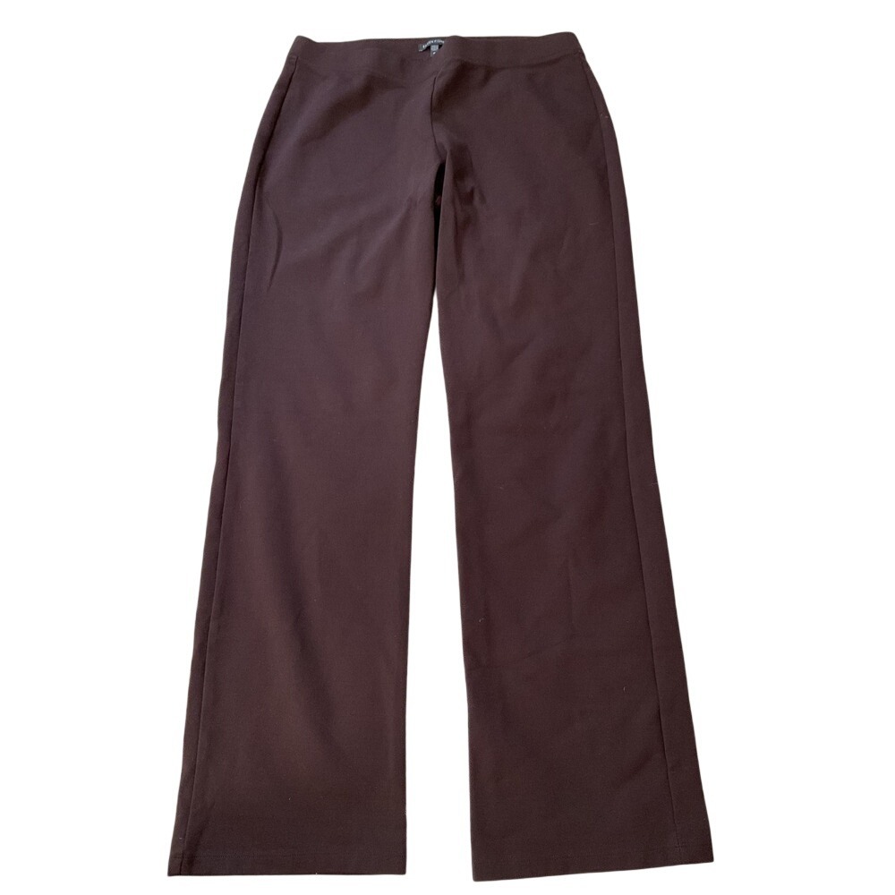 Eileen Fisher Espresso Brown Stretch Jersey Knit Pull On Straight Leg Pants M